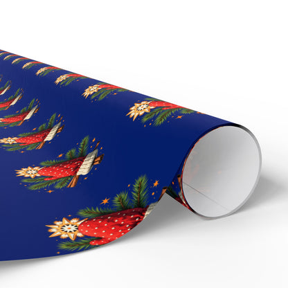 Strawberry Floral Wrapping Paper Roll — Blue Fruit Pattern Gift Wrap for Birthdays & Holidays