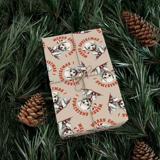 Gift Wrap Paper — Cute Husky ‘Merry Christmas’ Pattern (Festive Pet Holiday Wrapping)