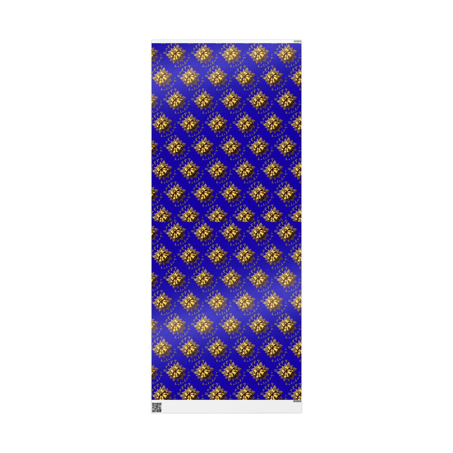 Royal Blue & Gold Holiday Wrapping Paper Roll — Elegant Floral Wreath Pattern