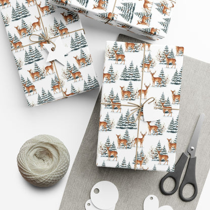 Winter Deer Gift Wrap Paper – Forest Reindeer Holiday Wrapping Sheet