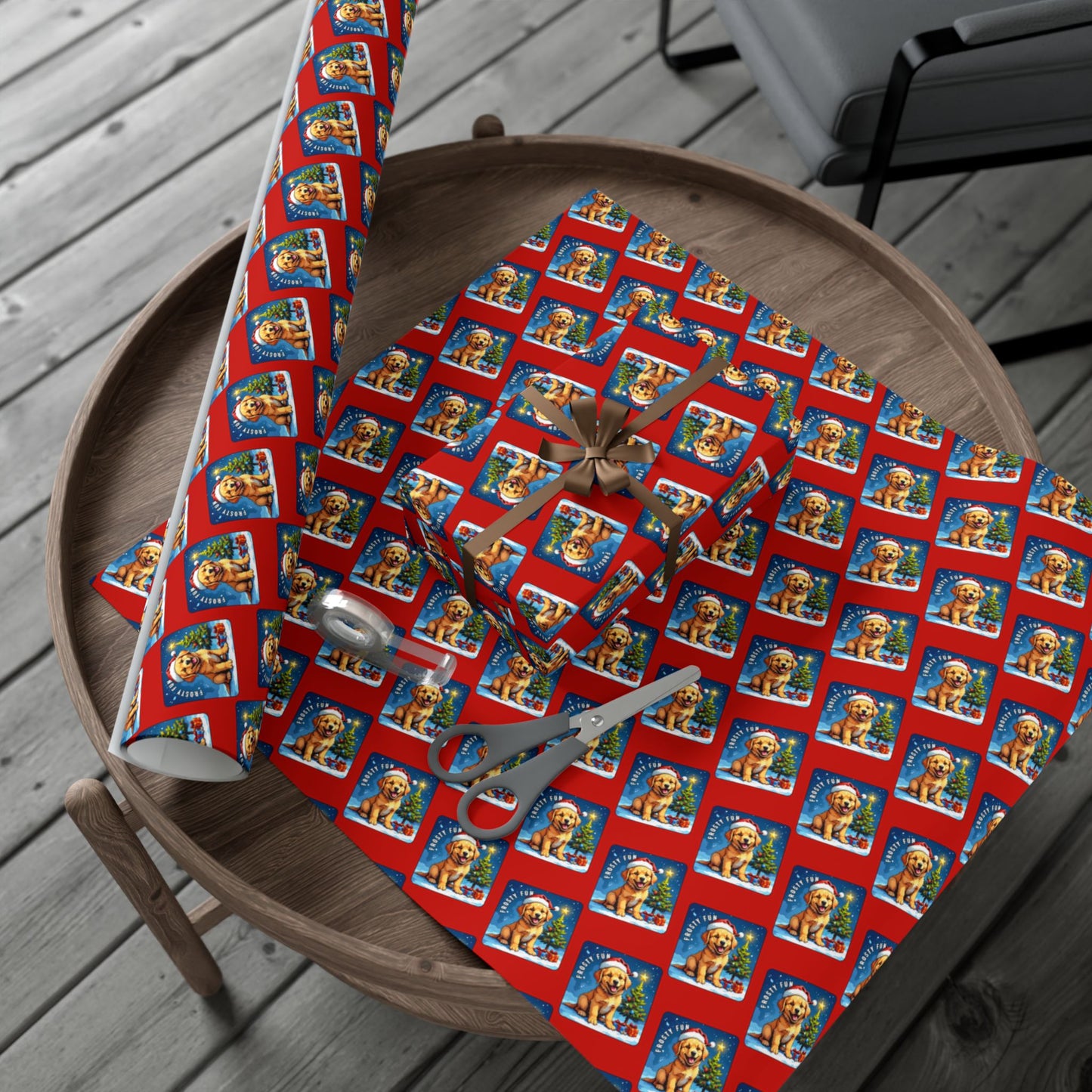 Holiday Puppy Pattern Gift Wrap Paper – Cute Dog Photo Christmas Wrapping Sheets