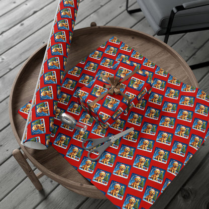 Holiday Puppy Pattern Gift Wrap Paper – Cute Dog Photo Christmas Wrapping Sheets