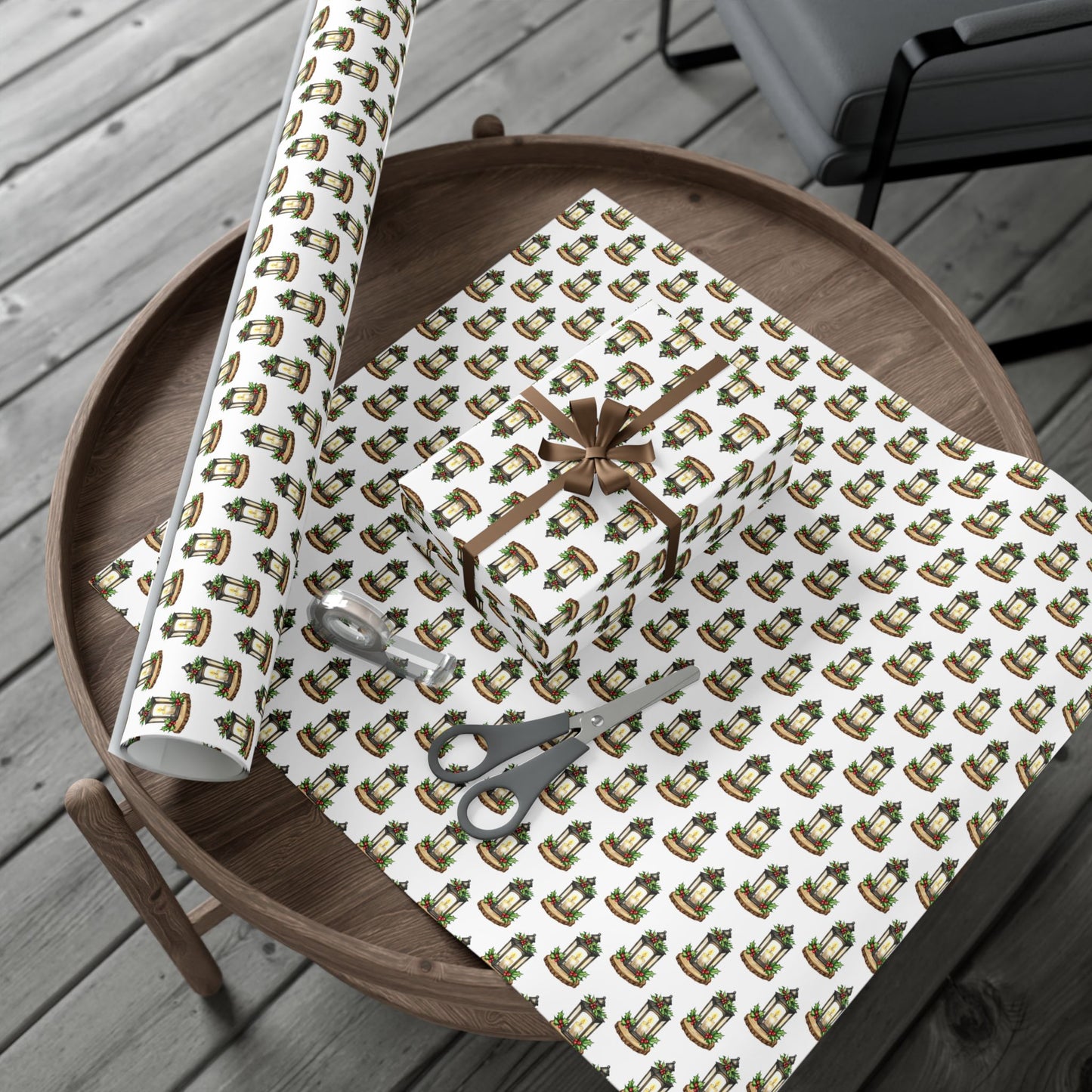 Candle Lantern Pattern Gift Wrap Paper – Holiday Botanical Wrapping Sheets
