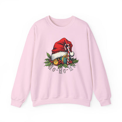 Christmas Sweatshirt - 'Ho-Ho-Ho' Santa Hat & Holly Holiday Crewneck