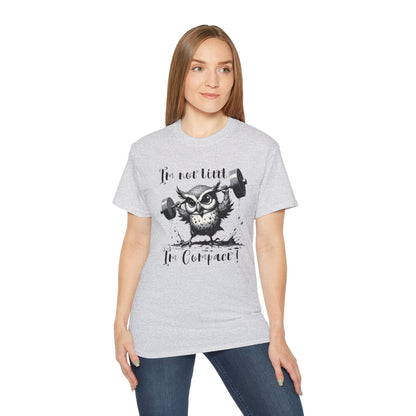 Compact Owl Weightlifting T‑Shirt — "I’m not tiny, I’m Compact!"