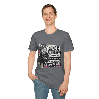 Cat T-Shirt — "Home Is Where My Cat Judges Me" Funny Graphic Tee