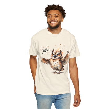 Owl Watercolor T-Shirt — Cute 'Wow!' Cartoon Owl Graphic Tee