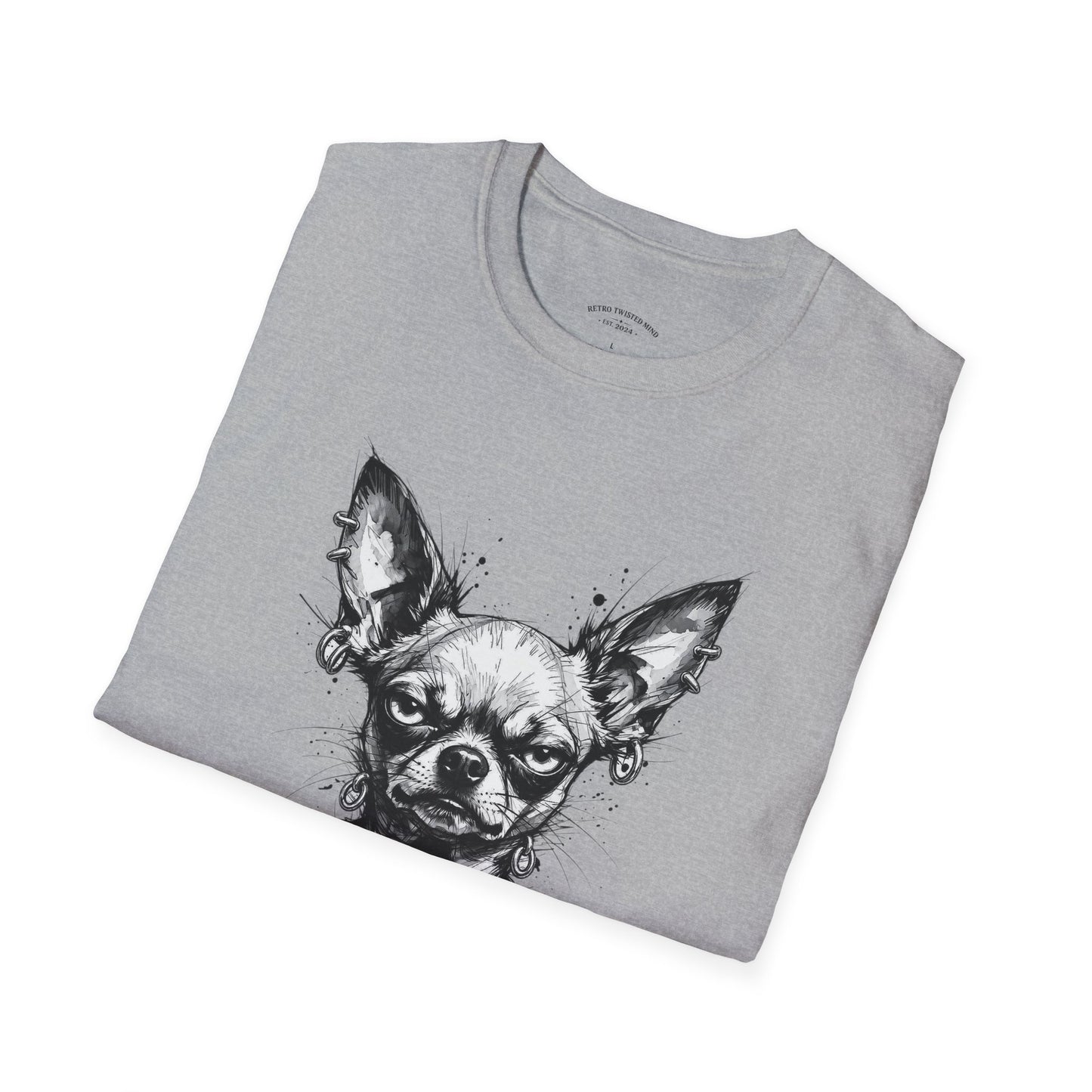 Chihuahua Portrait T‑Shirt — Expressive Black & White Dog Art Tee