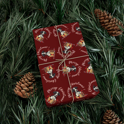 Christmas Dog Pattern Gift Wrap Paper — Festive Red Wrapping Sheets