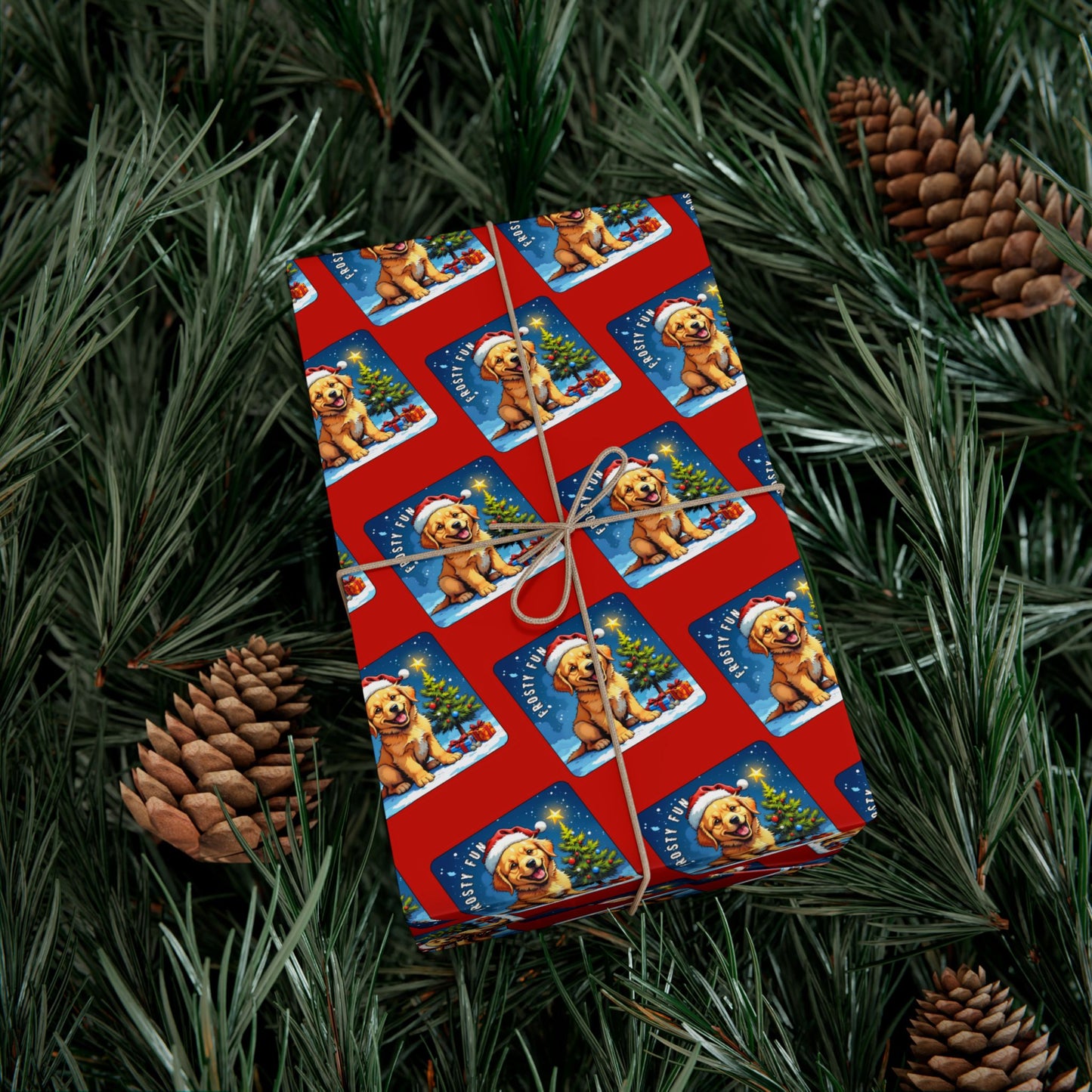 Holiday Puppy Pattern Gift Wrap Paper – Cute Dog Photo Christmas Wrapping Sheets