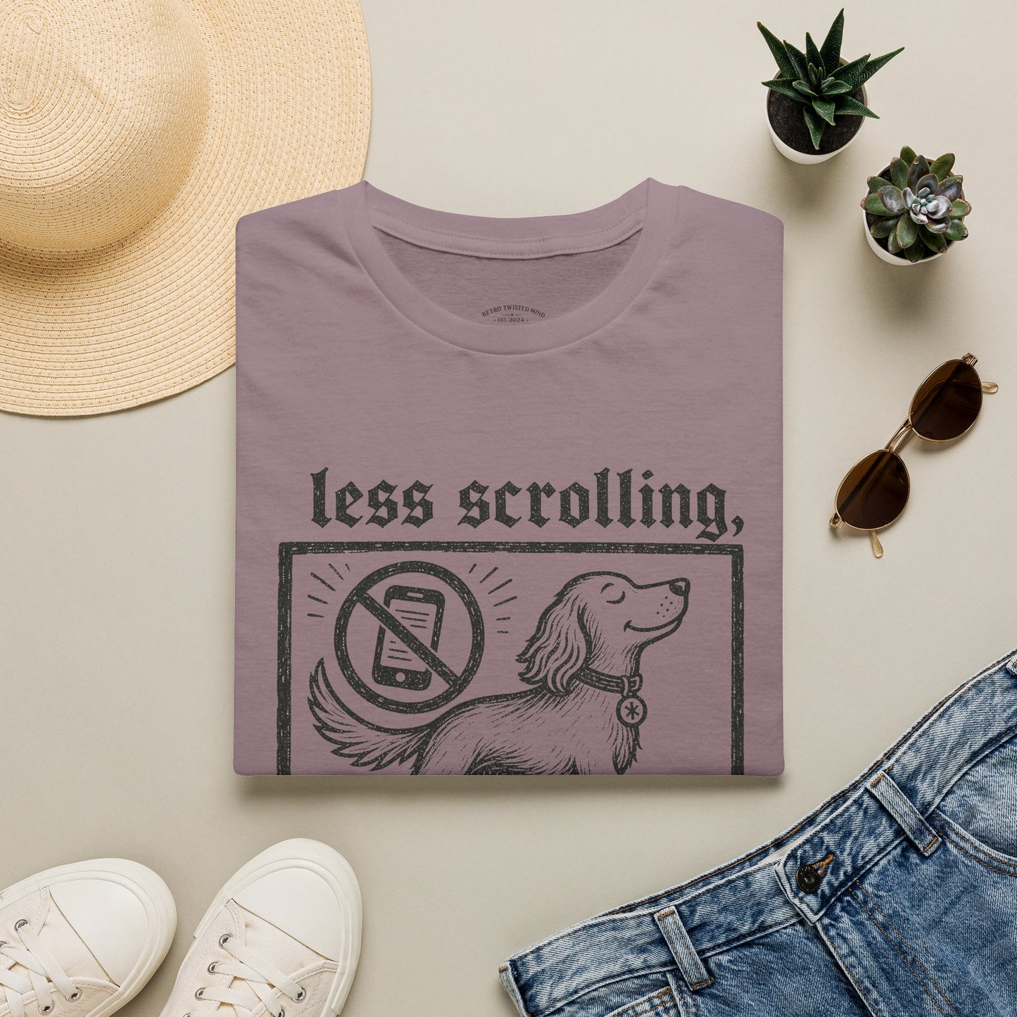 T-Shirt — "Less Scrolling, More Strolling" Dog Graphic Tee