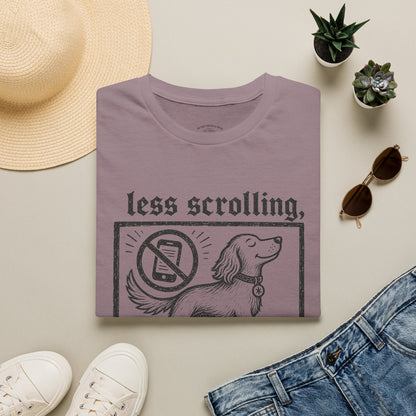 T-Shirt — "Less Scrolling, More Strolling" Dog Graphic Tee