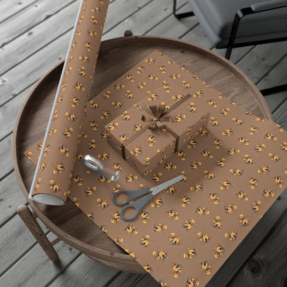 Gift Wrap Paper - Cute Puppy Pattern Brown Wrapping Paper for Pet Lovers, Holiday & Birthday Gift Wrap