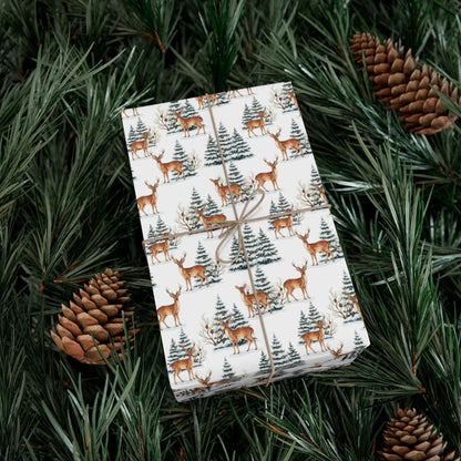 Winter Deer Gift Wrap Paper – Forest Reindeer Holiday Wrapping Sheet