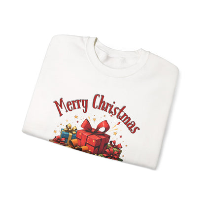 Christmas Crewneck Sweatshirt — "Merry Christmas" with Festive Gift Pile