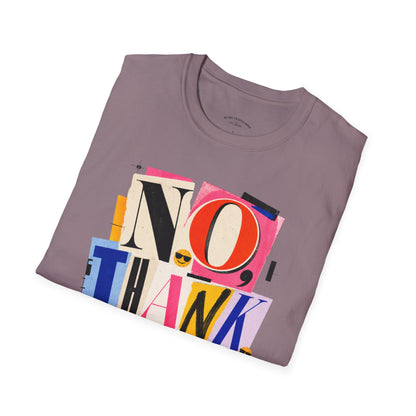 No, Thank You Graphic Tee — Colorful Bold Lettering T‑Shirt