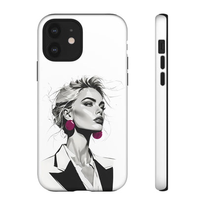 Phone Case — Chic Portrait with Pink Earrings (Stylish Protective Tough Case)