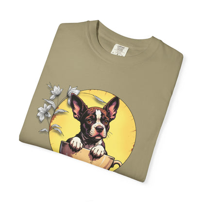 Coffee Pup Unisex Garment-Dyed T-shirt - Cute Dog Lovers Tee