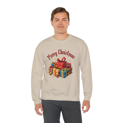 Christmas Crewneck Sweatshirt — "Merry Christmas" with Festive Gift Pile
