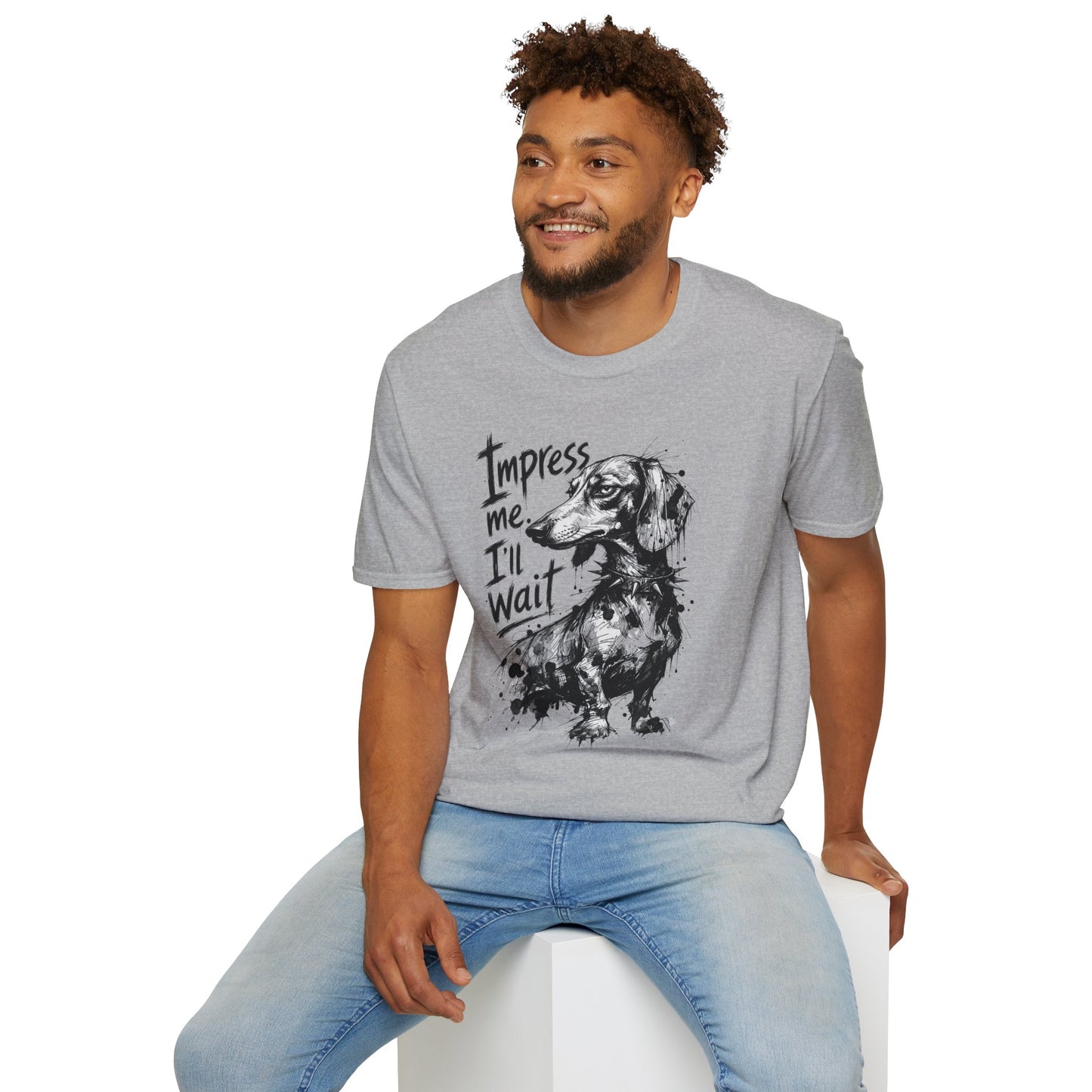 Dachshund Graphic Tee — "Impress Me. I'll Wait" Dog Lover T-Shirt