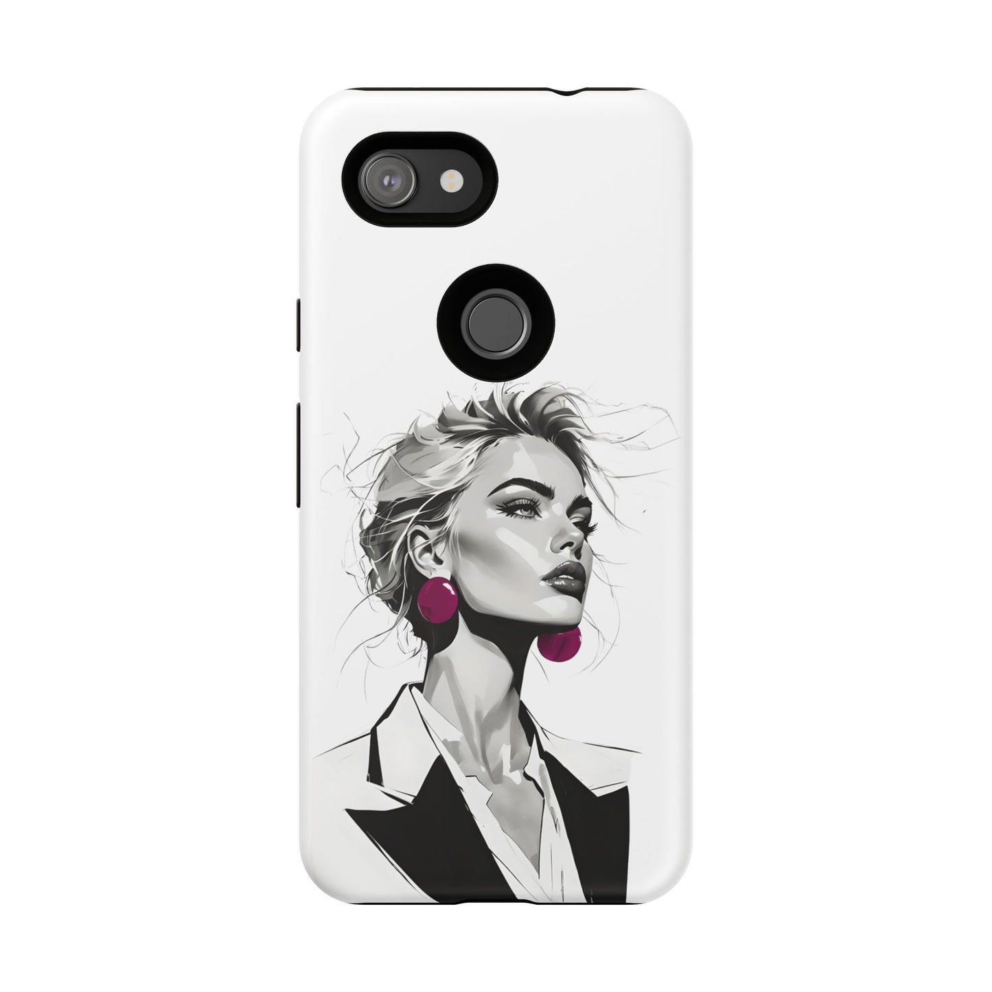 Phone Case — Chic Portrait with Pink Earrings (Stylish Protective Tough Case)