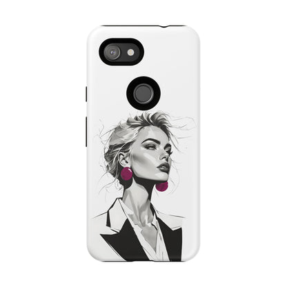 Phone Case — Chic Portrait with Pink Earrings (Stylish Protective Tough Case)