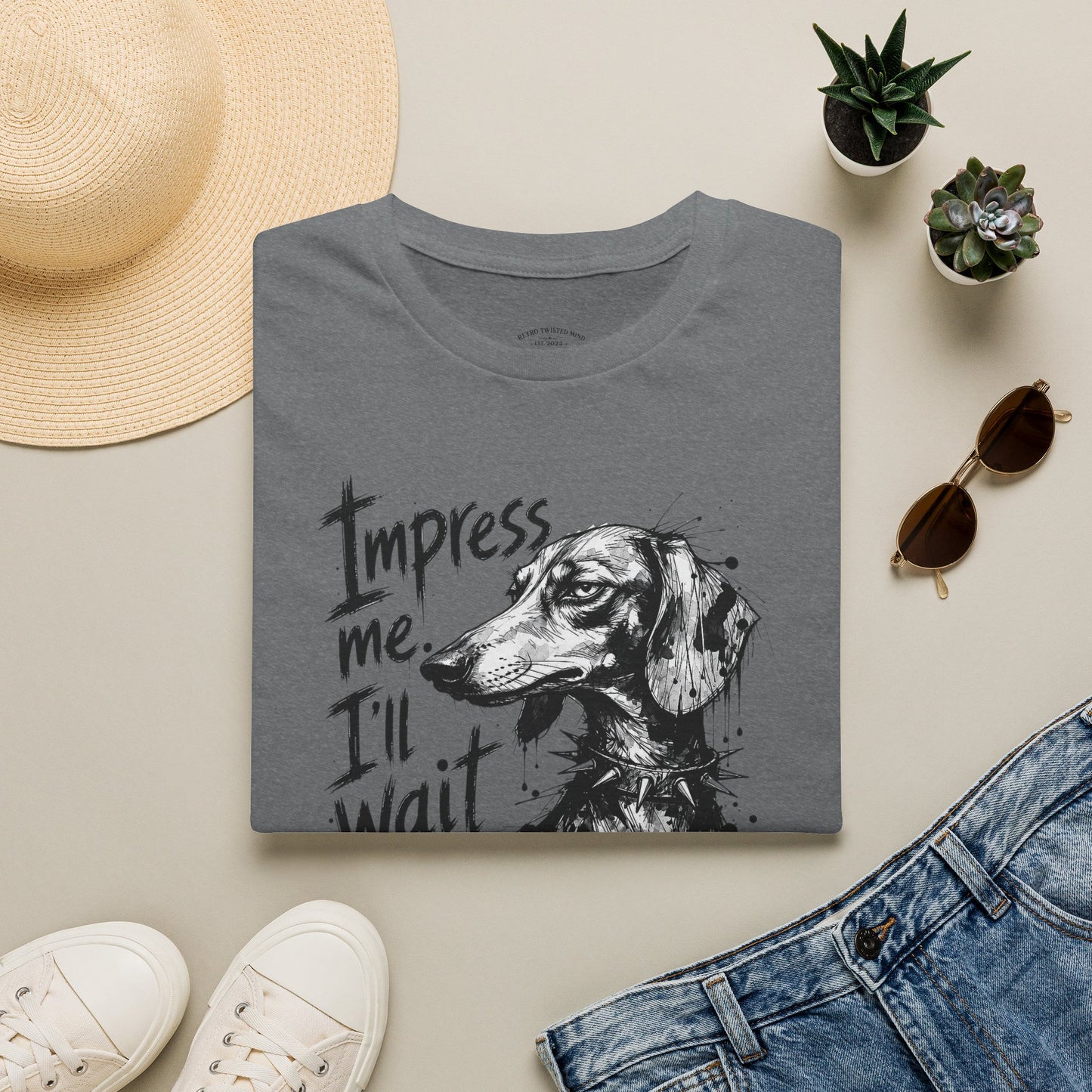 Dachshund Graphic Tee — "Impress Me. I'll Wait" Dog Lover T-Shirt
