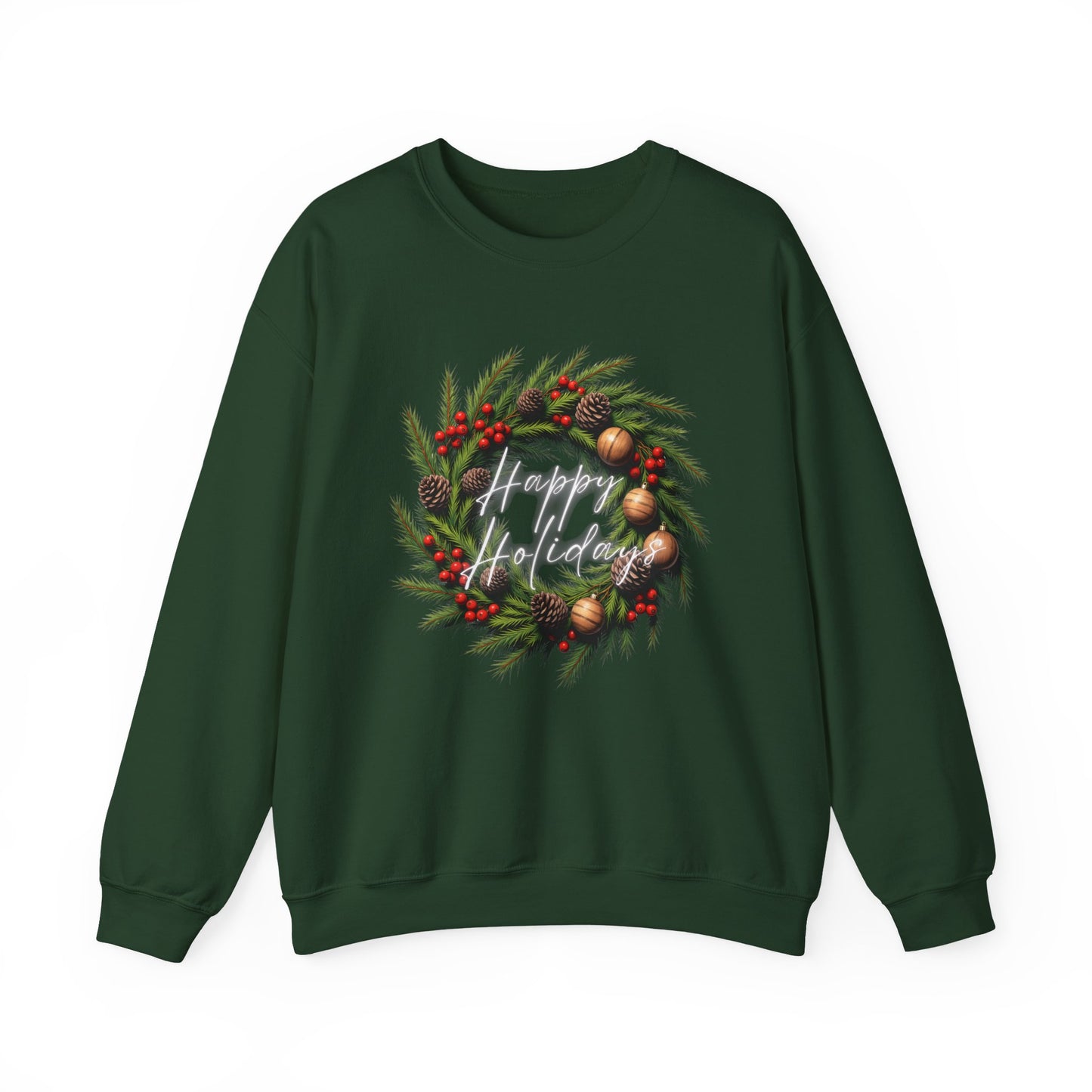 Christmas Wreath Crewneck Sweatshirt – Festive Pine & Ornaments Holiday Sweater