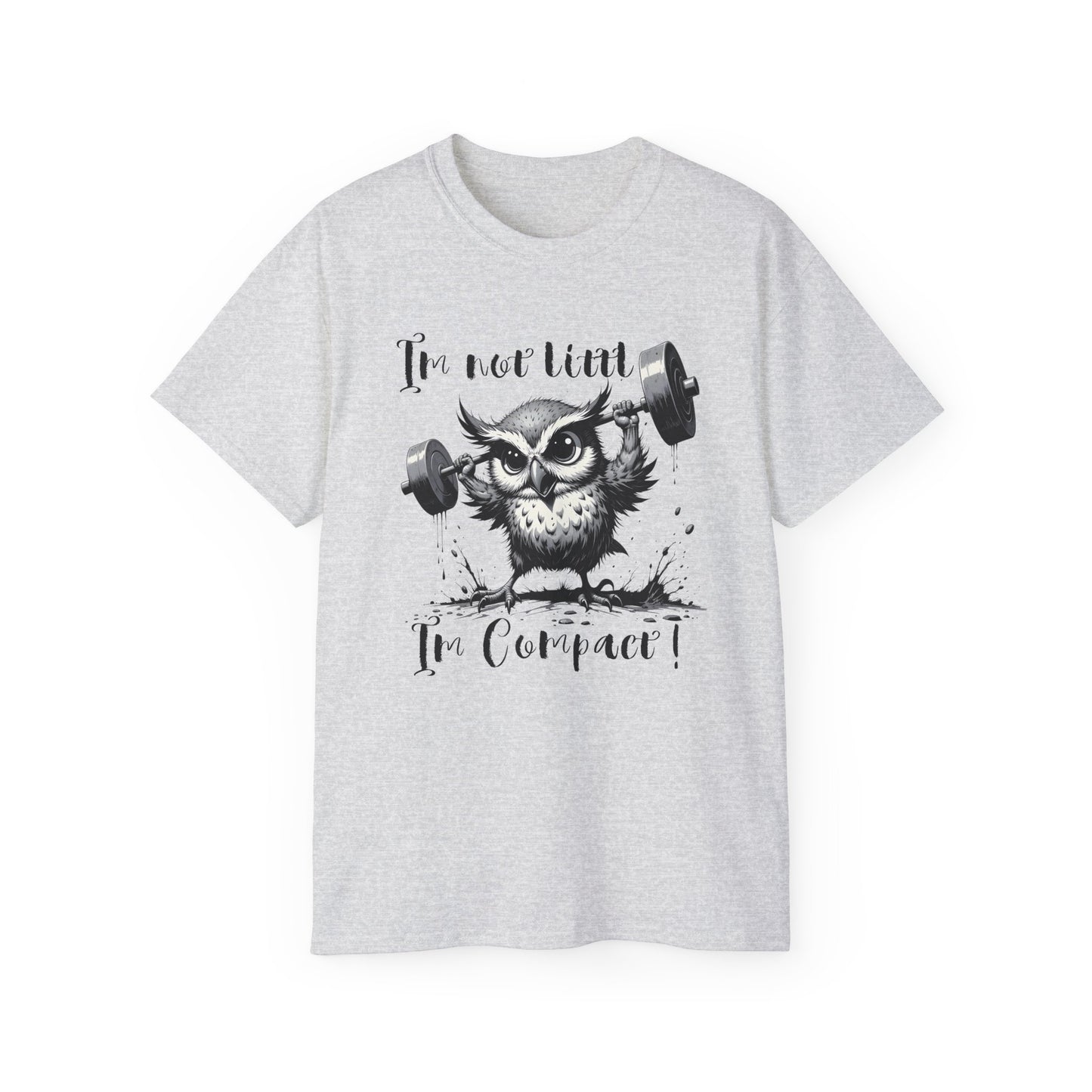 Compact Owl Weightlifting T‑Shirt — "I’m not tiny, I’m Compact!"