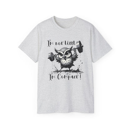 Compact Owl Weightlifting T‑Shirt — "I’m not tiny, I’m Compact!"