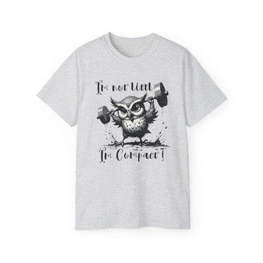 Compact Owl Weightlifting T‑Shirt — "I’m not tiny, I’m Compact!"