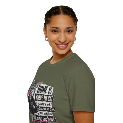 Cat T-Shirt — "Home Is Where My Cat Judges Me" Funny Graphic Tee