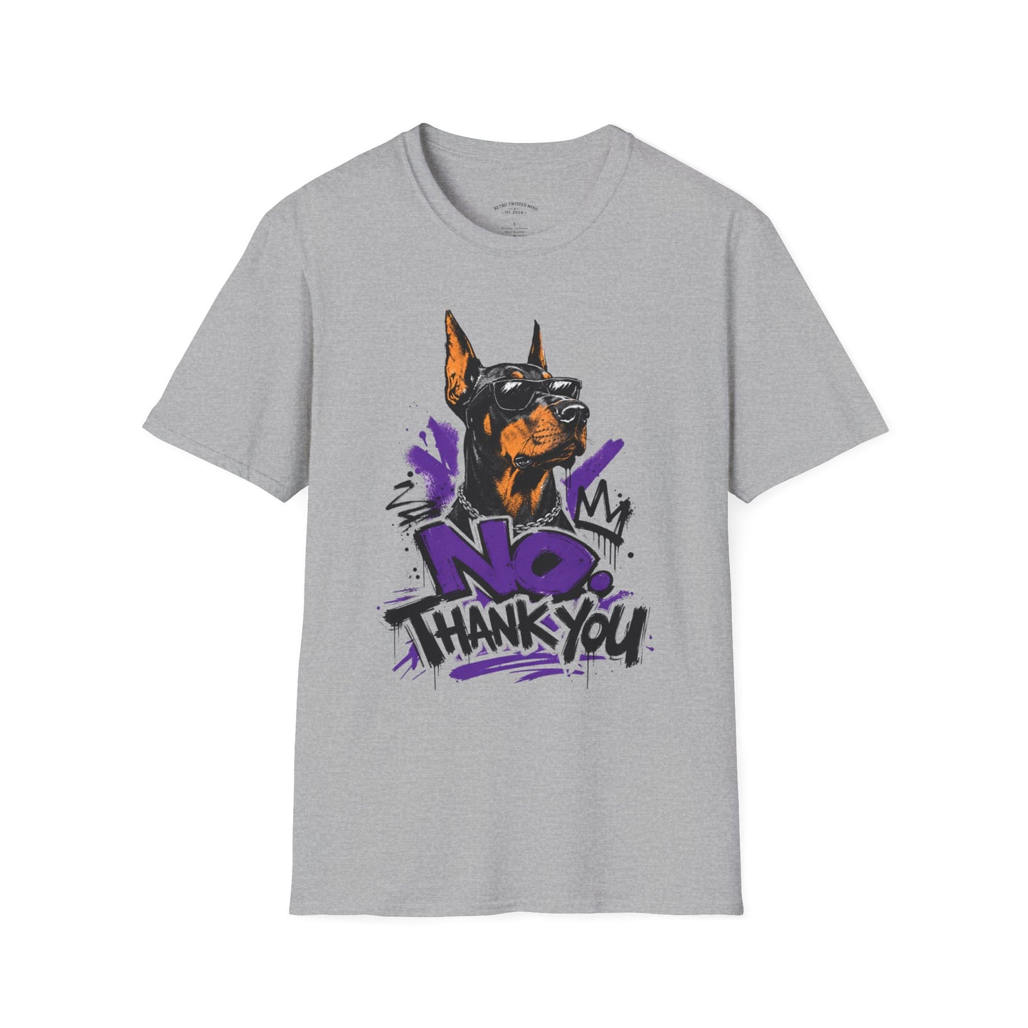 Doberman Graphic Tee — 'No, Thank You' Street Art T-Shirt