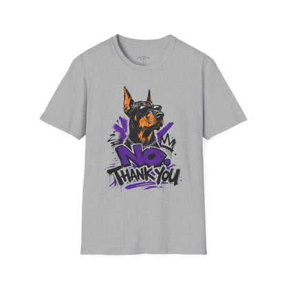 Doberman Graphic Tee — 'No, Thank You' Street Art T-Shirt
