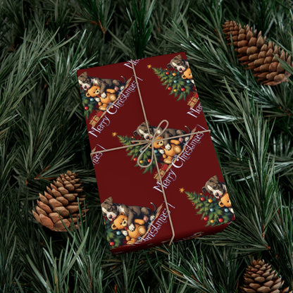 Christmas Tree & Teddy Bear Gift Wrap Paper — 'Merry Christmas' Holiday Wrapping Sheets