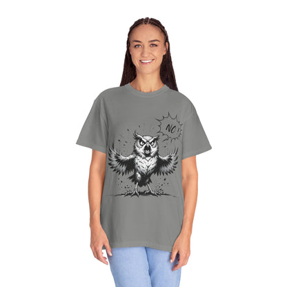 Owl Saying “No” Graphic T-Shirt — Bold Monochrome Illustration