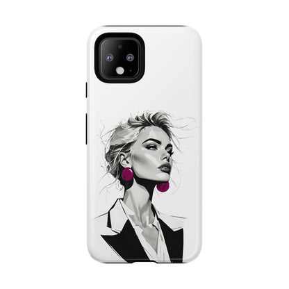 Phone Case — Chic Portrait with Pink Earrings (Stylish Protective Tough Case)