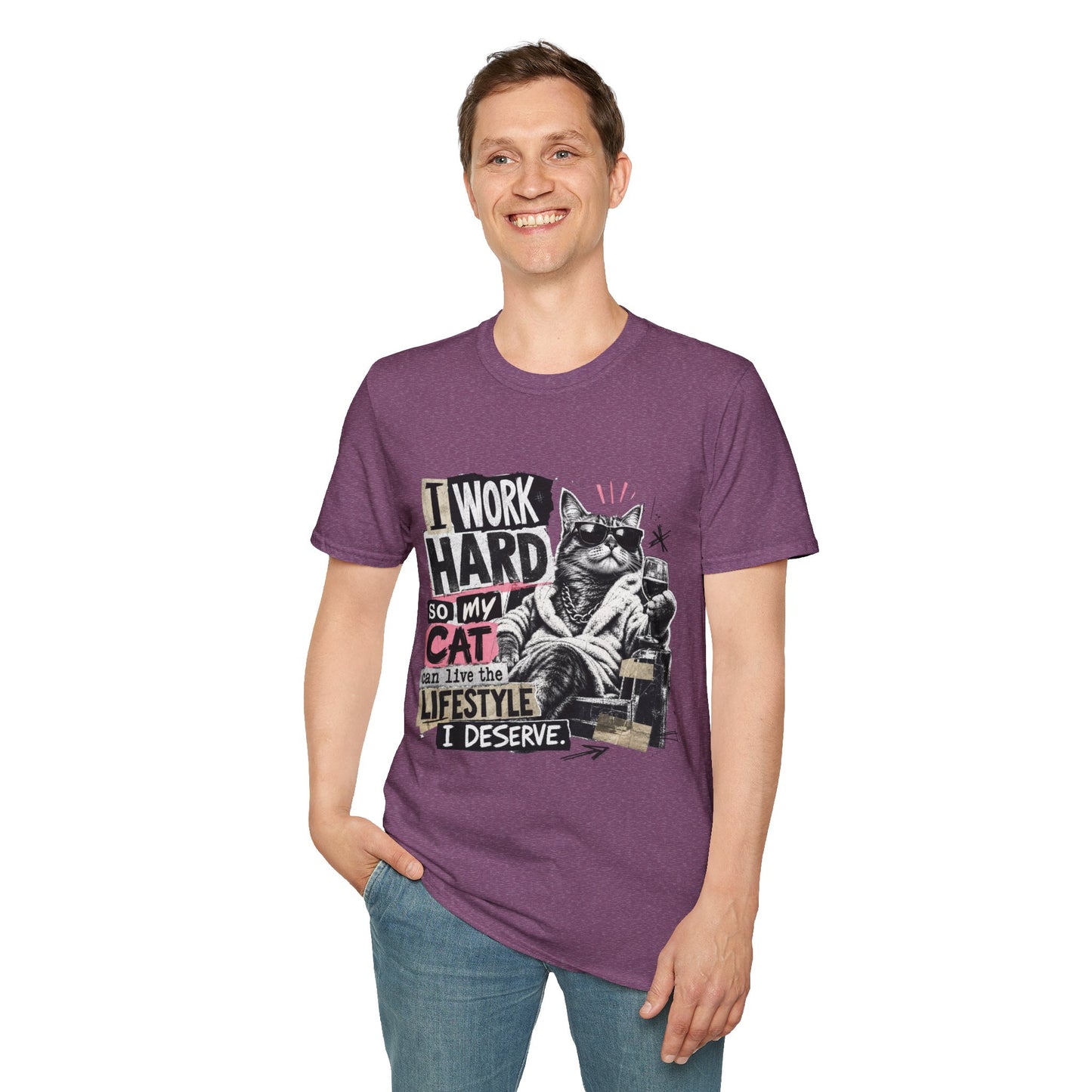 Cat Graphic T-Shirt — "I Work Hard So My Cat Can Live the Lifestyle I Deserve"