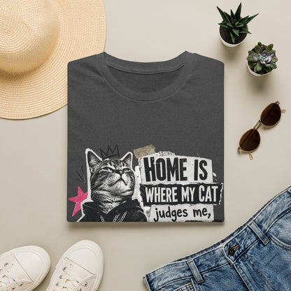 Cat T-Shirt — "Home Is Where My Cat Judges Me" Funny Graphic Tee