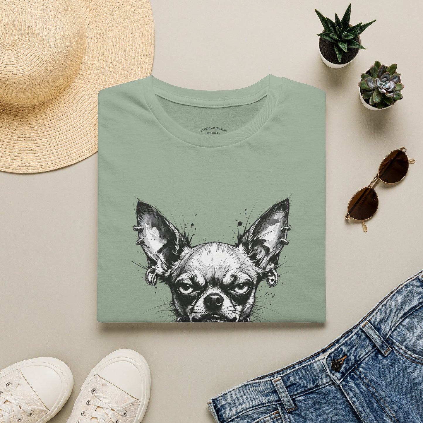 Chihuahua Portrait T‑Shirt — Expressive Black & White Dog Art Tee