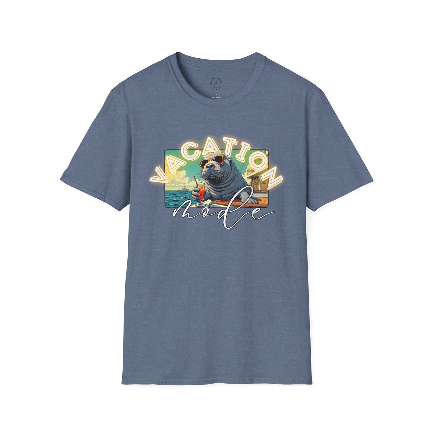 Funny Vacation Mode Unisex Softstyle T-Shirt, manatee