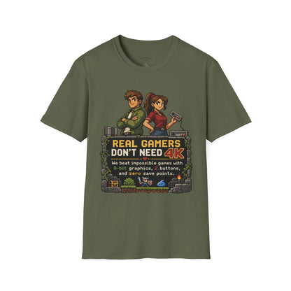 T-Shirt — Retro Pixel 'Real Gamers Don't Need 4K' Graphic Tee