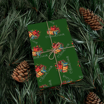 Christmas Presents Pattern Gift Wrap Paper — Green Holiday Wrapping Sheets