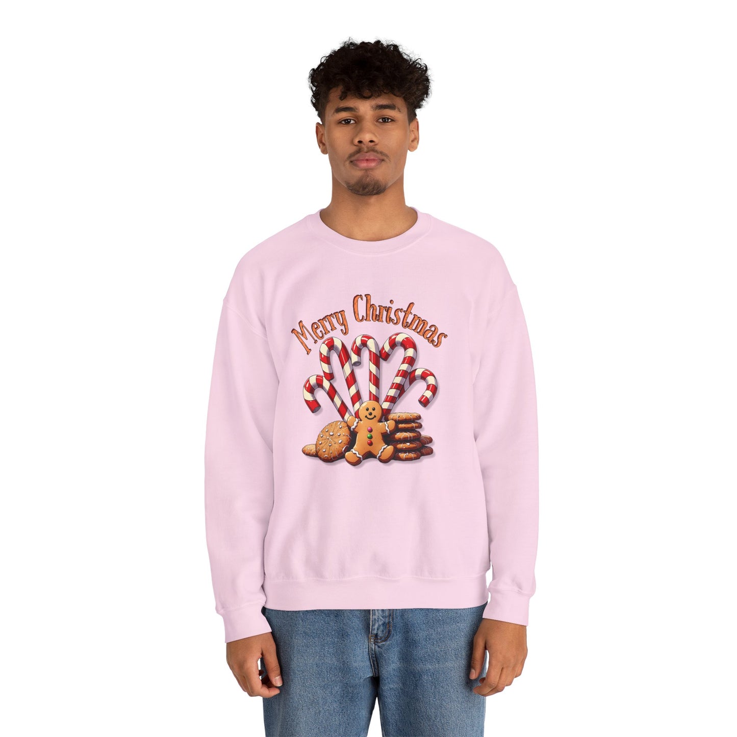 Christmas Candy Canes Crewneck Sweatshirt — "Merry Christmas" Gingerbread Holiday Sweater