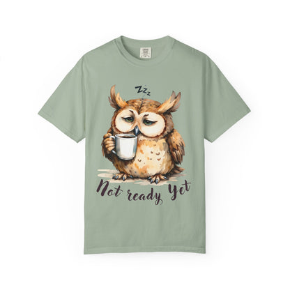 Not Ready Yet Owl T-Shirt — Cute Sleepy Owl Coffee Tee