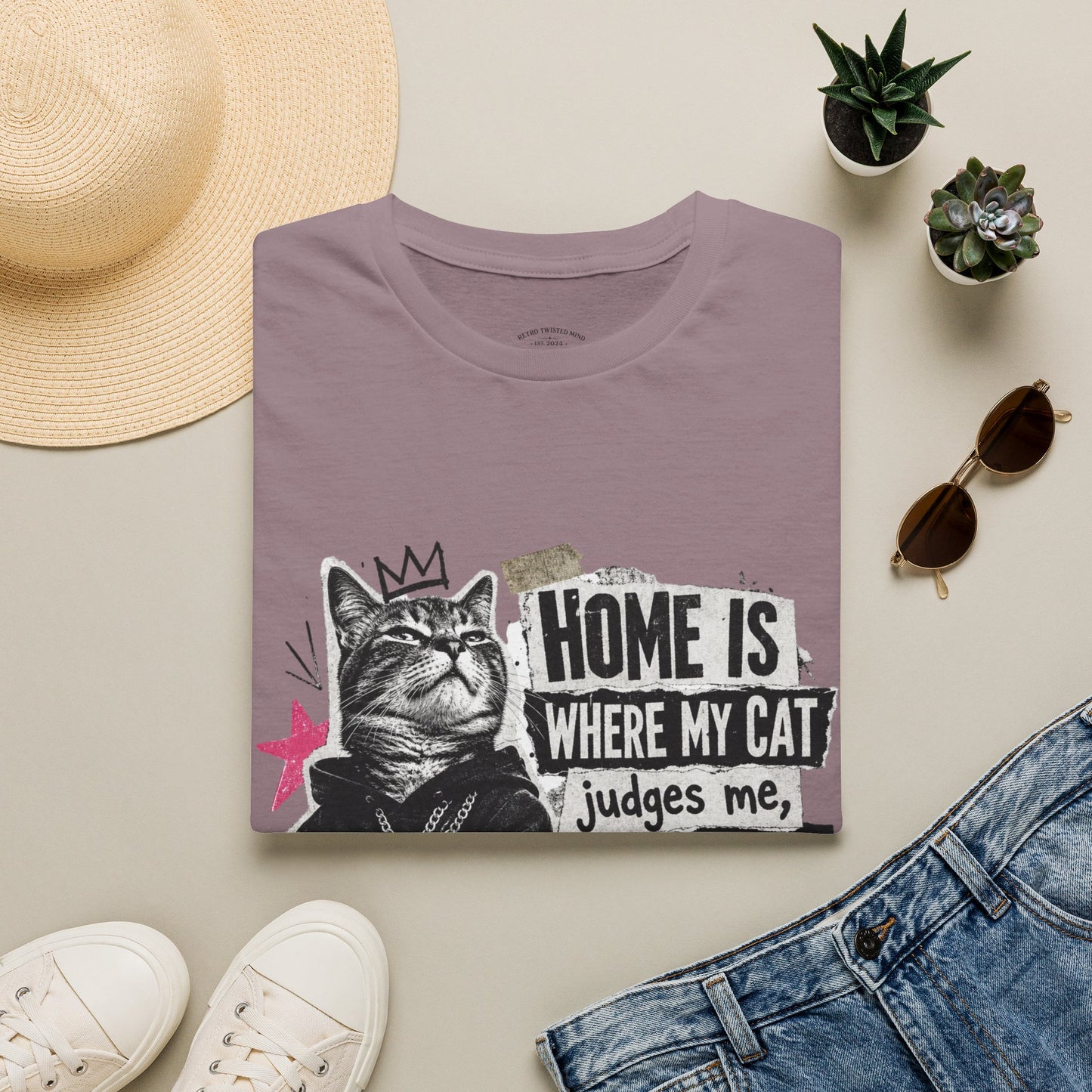 Cat T-Shirt — "Home Is Where My Cat Judges Me" Funny Graphic Tee
