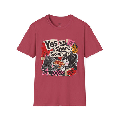 T-Shirt — "Yes We Share, So What?" Retro Collage Graphic Tee