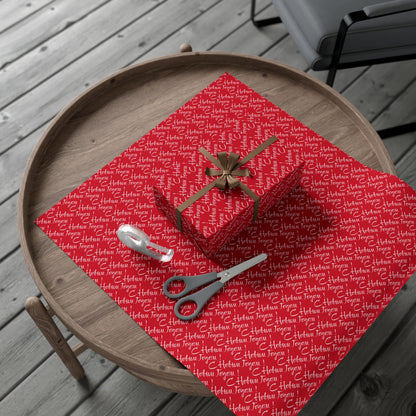 Holiday Gift Wrap Paper – Red 'Happy Holidays' Script Pattern