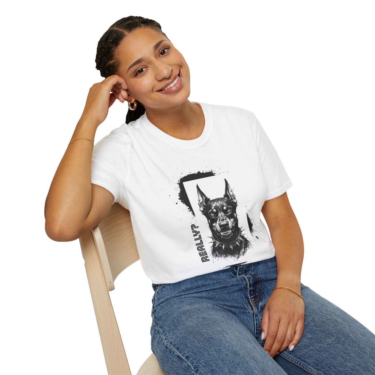 Doberman Portrait T‑Shirt — Bold Black Ink Dog Graphic