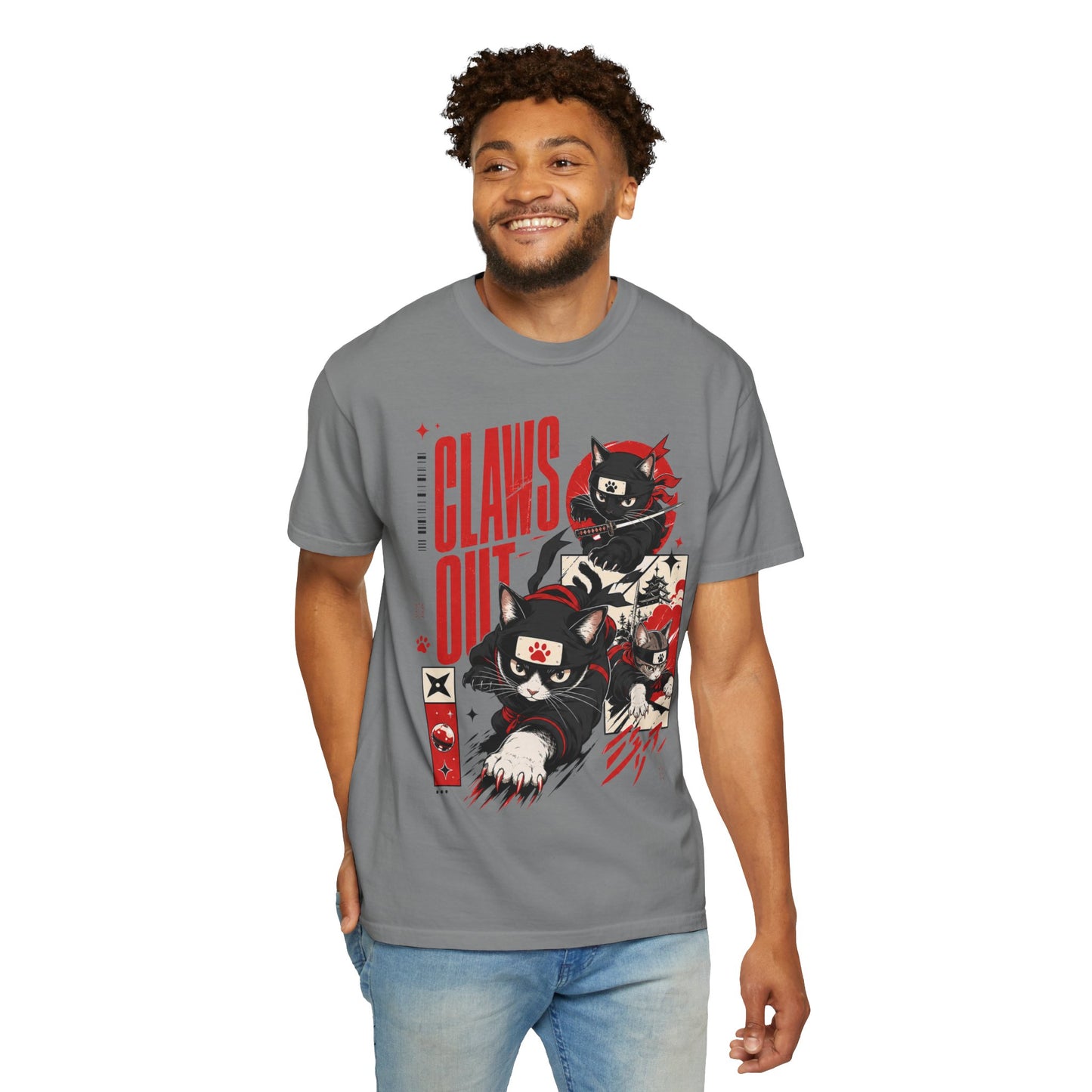 Claws Out Cat Graphic T-Shirt — Retro Ninja Kitties Tee